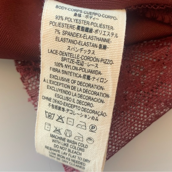 Free People Velvet & Lace V-Neck Top in Burgundy | Small - Picture 6 of 6